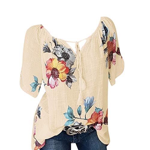 Pitashe Damen Tops Freizeit Bequem Blumen Drucken V-Ausschnitt Kurzarm Damen Sommer T-Shirts Weste Crop Top Tank Top Party Oberteile Blusen Camisole Hemd Bekleidung Vest Bauchfrei Tunika Shirts Tops von pitashe Tops