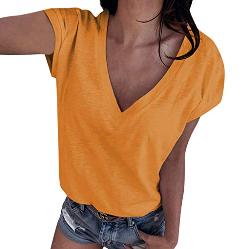 Pitashe Damen Tops Freizeit Einfach V-Ausschnitt Einfarbig Kurzarm Damen Sommer T-Shirts Crop Top Weste Tank Top Mode Party Oberteile Blusen Camisole Hemd Bekleidung Vest Bauchfrei Tunika Shirts Tops von pitashe Tops