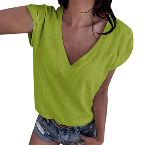 Pitashe Damen Tops Freizeit Einfach V-Ausschnitt Einfarbig Kurzarm Damen Sommer T-Shirts Crop Top Weste Tank Top Mode Party Oberteile Blusen Camisole Hemd Bekleidung Vest Bauchfrei Tunika Shirts Tops von pitashe Tops