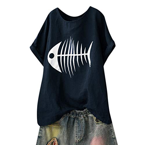 Pitashe Damen Tops Freizeit Lustig Fischgräten Drucken Lose Kurzarm Damen Sommer T-Shirts Crop Top Weste Tank Top Mode Party Oberteile Blusen Camisole Hemd Bekleidung Vest Bauchfrei Tunika Shirts Tops von pitashe Tops