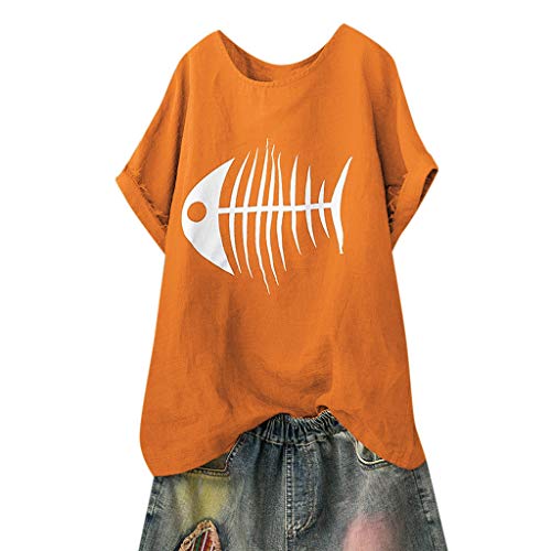 Pitashe Damen Tops Freizeit Lustig Fischgräten Drucken Lose Kurzarm Damen Sommer T-Shirts Crop Top Weste Tank Top Mode Party Oberteile Blusen Camisole Hemd Bekleidung Vest Bauchfrei Tunika Shirts Tops von pitashe Tops