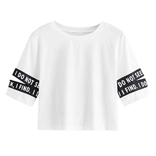 Pitashe Damen Tops Freizeit Süß Rundhals Kurzarm Alphabet Drucken Damen Sommer Crop Top Weste T-Shirt Baumwolle Tank Top Party Oberteile Bluse Camisole Hemd Bekleidung Vest Bauchfrei Tunika Shirt Tops von pitashe Tops