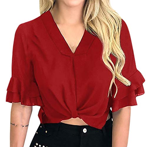 Pitashe Damen Tops Freizeit V-Ausschnitt Kurzarm Damen Sommer Crop Top T-Shirts Weste Tank Top Mode Party Oberteile Blusen Camisole Hemd Bekleidung Vest Bauchfrei Tunika Shirts Tops für Cooles Mädchen von pitashe Tops