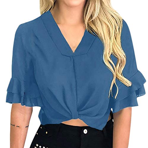 Pitashe Damen Tops Freizeit V-Ausschnitt Kurzarm Damen Sommer Crop Top T-Shirts Weste Tank Top Mode Party Oberteile Blusen Camisole Hemd Bekleidung Vest Bauchfrei Tunika Shirts Tops für Cooles Mädchen von pitashe Tops