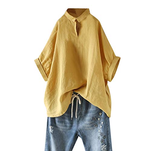 Pitashe Damen Tops Kurzarm Große Größe Lose Bequem Baumwolle und Leinen Damen Sommer T-Shirt Crop Top Weste Tank Top Wild Party Oberteile Blusen Camisole Hemd Bekleidung Vest Bauchfrei Tunika Shirts von pitashe Tops