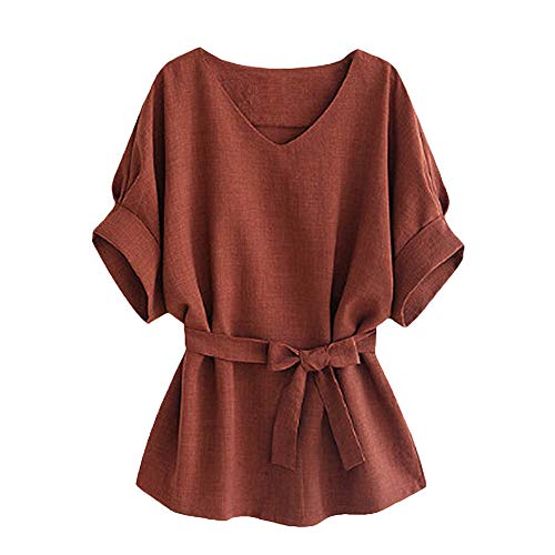 Pitashe Damen Tops Lose Elegant Einfarbig V-Ausschnitt Verband Kurzarm Damen Sommer T-Shirts Crop Top Weste Tank Top Party Oberteile Blusen Camisole Hemd Bekleidung Vest Bauchfrei Tunika Shirts Tops von pitashe Tops