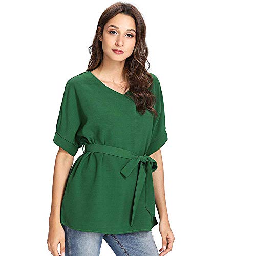 Pitashe Damen Tops Lose Elegant Einfarbig V-Ausschnitt Verband Kurzarm Damen Sommer T-Shirts Crop Top Weste Tank Top Party Oberteile Blusen Camisole Hemd Bekleidung Vest Bauchfrei Tunika Shirts Tops von pitashe Tops