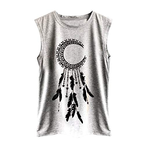 Pitashe Damen Tops Mode Einfarbig Mond und Feder Drucken Ärmellos Spitze Nähen Damen Sommer T-Shirts Crop Top Weste Tank Top Party Oberteile Blusen Camisole Hemd Bekleidung Vest Bauchfrei Tunika Shirt von pitashe Tops