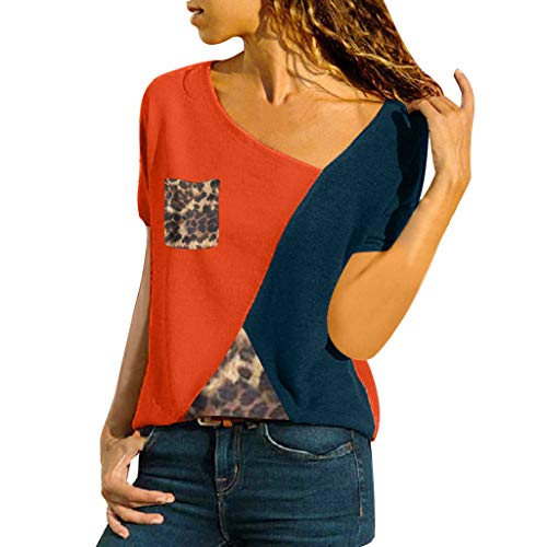 Pitashe Damen Tops Mode Einzigartig V-Ausschnitt Leopardenmuster Nähen Kurzarm Damen Sommer T-Shirts Weste Crop Top Tank Top Party Oberteile Blusen Camisole Hemd Bekleidung Vest Bauchfrei Tunika Shirt von pitashe Tops