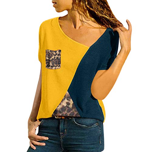 Pitashe Damen Tops Mode Einzigartig V-Ausschnitt Leopardenmuster Nähen Kurzarm Damen Sommer T-Shirts Weste Crop Top Tank Top Party Oberteile Blusen Camisole Hemd Bekleidung Vest Bauchfrei Tunika Shirt von pitashe Tops