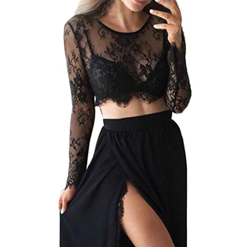 Pitashe Damen Tops Mode Freizeit Einfarbig Langarm Spitze Perspektive Damen Sommer Crop Top T-Shirts Weste Tank Top Party Oberteile Blusen Camisole Hemd Bekleidung Vest Bauchfrei Tunika Shirts Tops von pitashe Tops