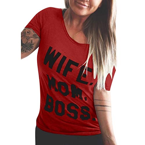 Pitashe Damen Tops Mode Kurzarm Bequem Wife MOM BOSS Alphabet Drucken Damen Sommer T-Shirt Crop Top Weste Tank Top Party Oberteile Bluse Camisole Hemd Bekleidung Vest Bauchfrei Tunika Clubwear Shirts von pitashe Tops