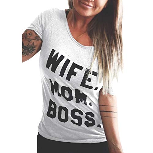 Pitashe Damen Tops Mode Kurzarm Bequem Wife MOM BOSS Alphabet Drucken Damen Sommer T-Shirt Crop Top Weste Tank Top Party Oberteile Bluse Camisole Hemd Bekleidung Vest Bauchfrei Tunika Clubwear Shirts von pitashe Tops