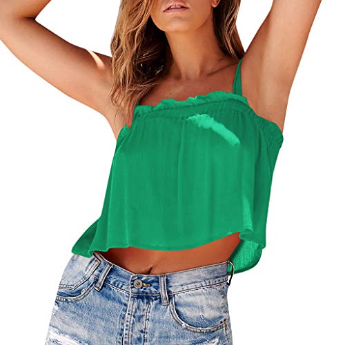 Pitashe Damen Tops Sexy Baumwolle Süß Einfarbig Sling Ärmellos Crop Tops Weste Damen Sommer Tank Top Party Oberteile Blusen Camisole Hemd T-Shirts Bekleidung Vest Bauchfrei Tunika Shirts Women Tops von pitashe Tops