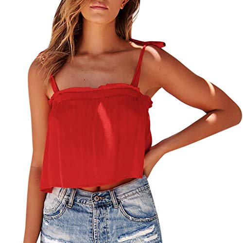 Pitashe Damen Tops Sexy Baumwolle Süß Einfarbig Sling Ärmellos Crop Tops Weste Damen Sommer Tank Top Party Oberteile Blusen Camisole Hemd T-Shirts Bekleidung Vest Bauchfrei Tunika Shirts Women Tops von pitashe Tops