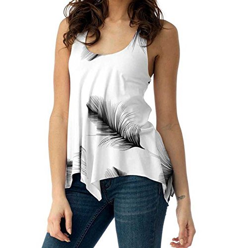 Pitashe Damen Tops Sexy Bequem Feder Drucken Ärmellos Rundhals Verband Weste Damen Sommer Tank Top Party Oberteile Bluse Camisole Hemd T-Shirt Crop Top Bekleidung Vest Bauchfrei Tunika Clubwear Shirts von pitashe Tops