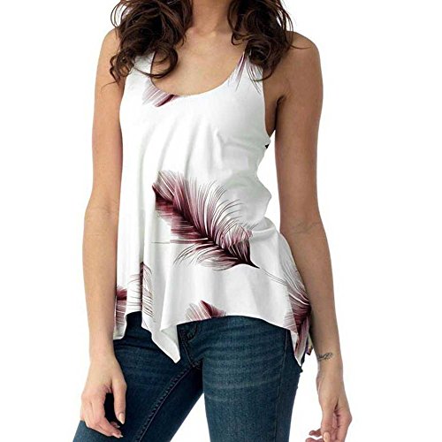 Pitashe Damen Tops Sexy Bequem Feder Drucken Ärmellos Rundhals Verband Weste Damen Sommer Tank Top Party Oberteile Bluse Camisole Hemd T-Shirt Crop Top Bekleidung Vest Bauchfrei Tunika Clubwear Shirts von pitashe Tops