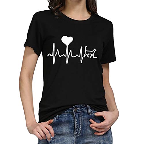 Pitashe Damen Tops Sexy Einfarbig Liebe EKG Drucken Rundhals Kurzarm Damen Sommer T-Shirt Baumwolle Tank Top Party Oberteile Bluse Camisole Bekleidung Vest Bauchfrei Tunika Crop Top Weste Clubwear von pitashe Tops