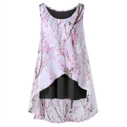 Pitashe Damen Tops Sexy Rundhals Blumen Drucken Doppelschicht Ärmellos Weste Damen Sommer Tank Top Party Oberteile Bluse Camisole Hemd T-Shirt Crop Top Bekleidung Vest Bauchfrei Tunika Clubwear Shirts von pitashe Tops