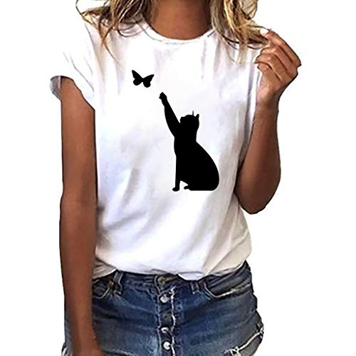 Pitashe Damen Tops Sexy Schmetterling Cat Drucken Kurzarm Rundhals Damen Sommer T-Shirt Baumwolle Tank Top Party Oberteile Blusen Camisole Hemd Bekleidung Vest Bauchfrei Tunika Crop Top Weste Clubwear von pitashe Tops