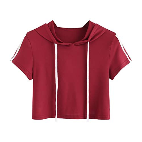 Pitashe Damen Tops Süß Kurzarm Bequem Damen Sommer T-Shirt Crop Top Mit Kapuze Kurz Pullover Weste Tank Top Elegant Party Oberteile Bluse Camisole Hemd Bekleidung Vest Bauchfrei Tunika Clubwear Shirts von pitashe Tops