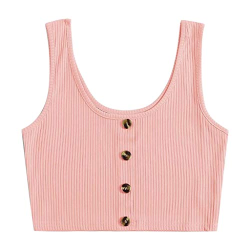 Pitashe Damen Tops Süß Mode Armellos Bequem Einfarbig Damen Sommer Crop Top Weste Mit Knöpfen T-Shirt Tank Top Party Oberteile Bluse Camisole Hemd Bekleidung Vest Bauchfrei Tunika Clubwear Shirts von pitashe Tops