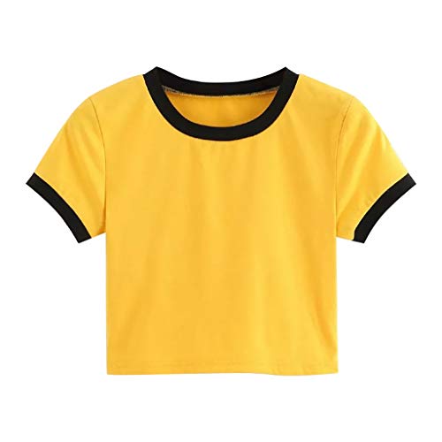 Pitashe Damen Tops Süß Mode Kurzarm Bequem Einfarbig Damen Sommer T-Shirt Crop Top Kurz Pullover Weste Tank Top Party Oberteile Bluse Camisole Hemd Bekleidung Vest Bauchfrei Tunika Clubwear Shirts von pitashe Tops