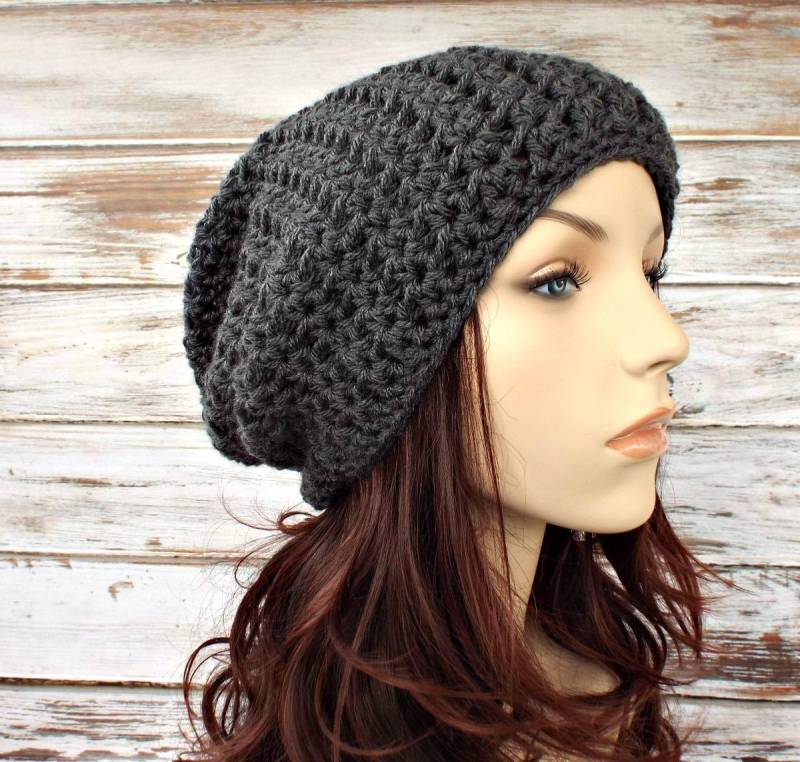 Beanie, Boho Hut, Hipster Sommerhut, Strand Häkelhut, Herren Damen Slouchy Anthrazit/Anthrazit von pixiebell