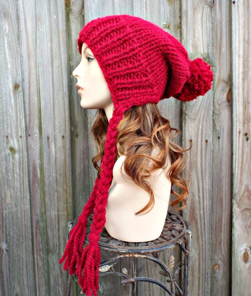 Cranberry Rote Slouchy Mütze, Damenmütze, Herrenmütze, Wintermütze, Strickmütze, Charlotte Beanie von pixiebell