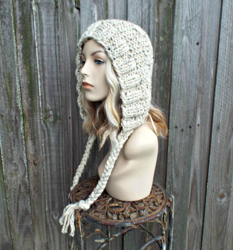 Damen Mützen Strickmütze Winter Haferflocken Haube Ohr Klappen-Mütze - Strick Accessoires Herrenmütze Beanie Hut Herbstmode Strickhaube von pixiebell