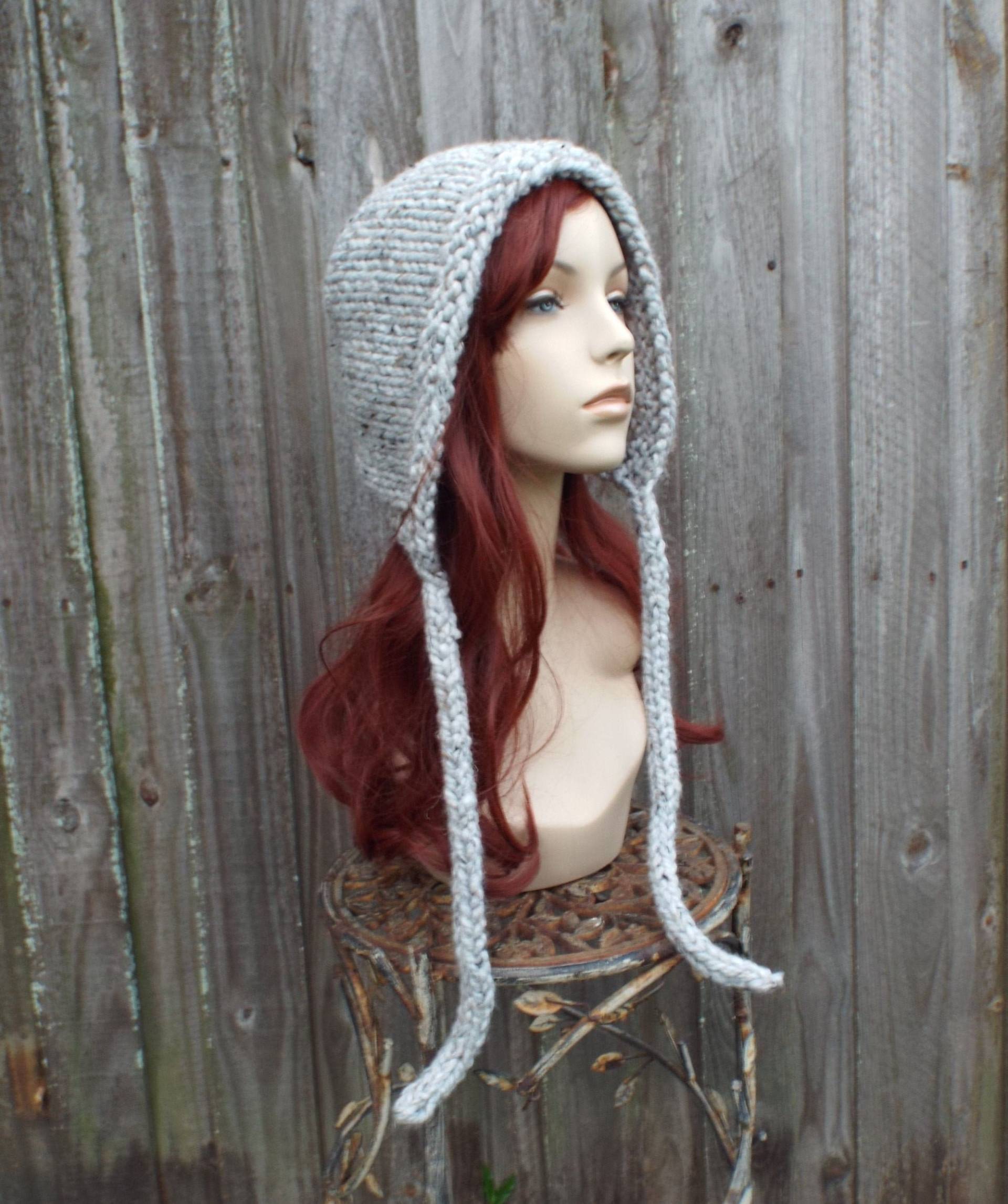 Erwachsene Mütze, Damen Wintermütze, Handgestrickte Haube, Grobstrick Mütze Mit Krawatten, Damenmütze, Herrenmütze, Fliegermütze von pixiebell