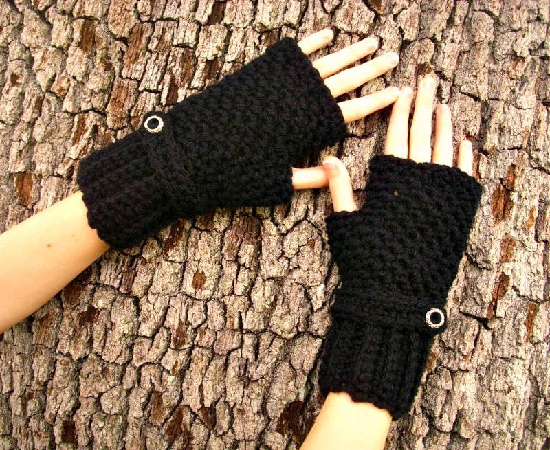 Fingerlose Handschuhe, Häkeln Armstulpen, Handstulpen, Winter Schwarz von pixiebell