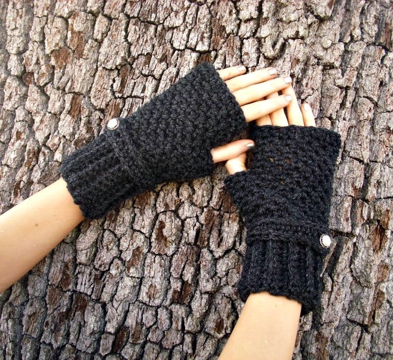 Fingerlose Handschuhe, Häkeln Handwärmer, Winter Texting Anthrazit von pixiebell