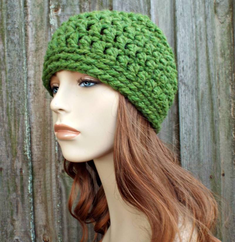 Grobstrick Häkelmütze, Damenmütze, Herrenmütze, Wintermütze, Häkelmütze in Grasgrün von pixiebell