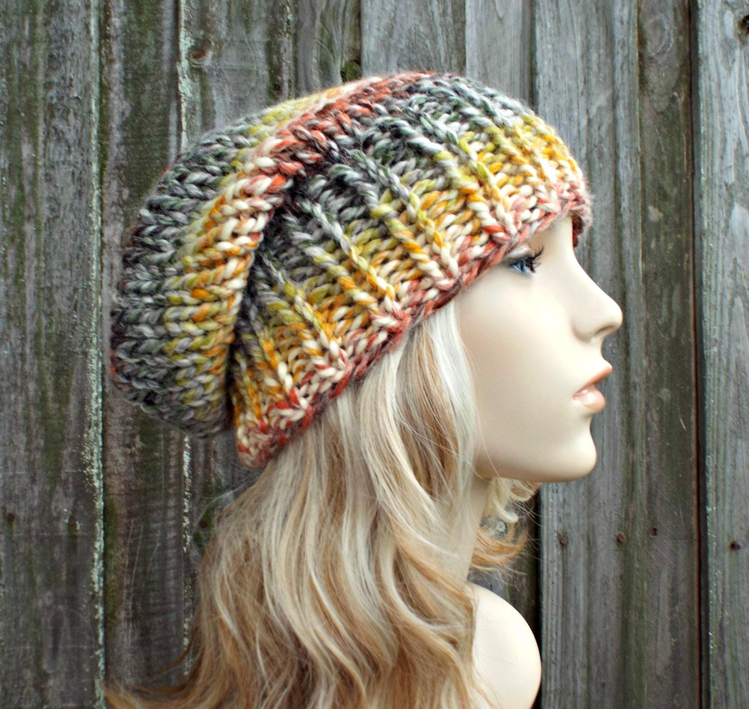 Grobstrick-Mütze, Damenmütze, Herrenmütze, Wintermütze, Adaline Slouchy Beanie, Coney Island Rainbow von pixiebell
