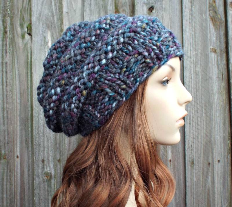 Grobstrick Mütze, Damenmütze, Herrenmütze, Wintermütze, Strickmütze, Baskenmütze, Slouchy Beanie, Beehive Beret, Abalone Grau von pixiebell