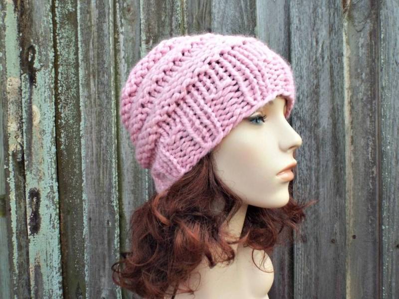Grobstrick Mütze, Damenmütze, Herrenmütze, Wintermütze, Strickmütze, Beehive Beanie, Blossom Pink von pixiebell