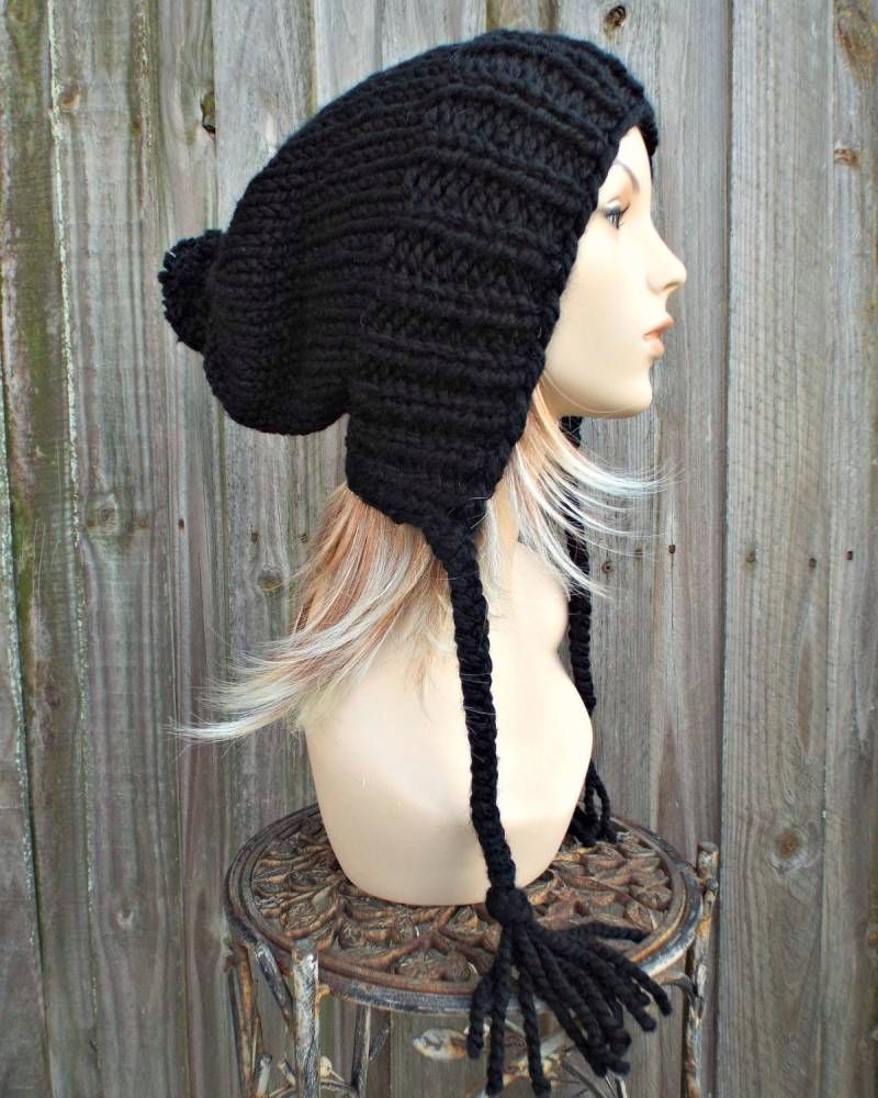 Grobstrick Mütze, Damenmütze, Herrenmütze, Wintermütze, Strickmütze, Strickmütze Charlotte Slouchy Beanie, Schwarz von pixiebell