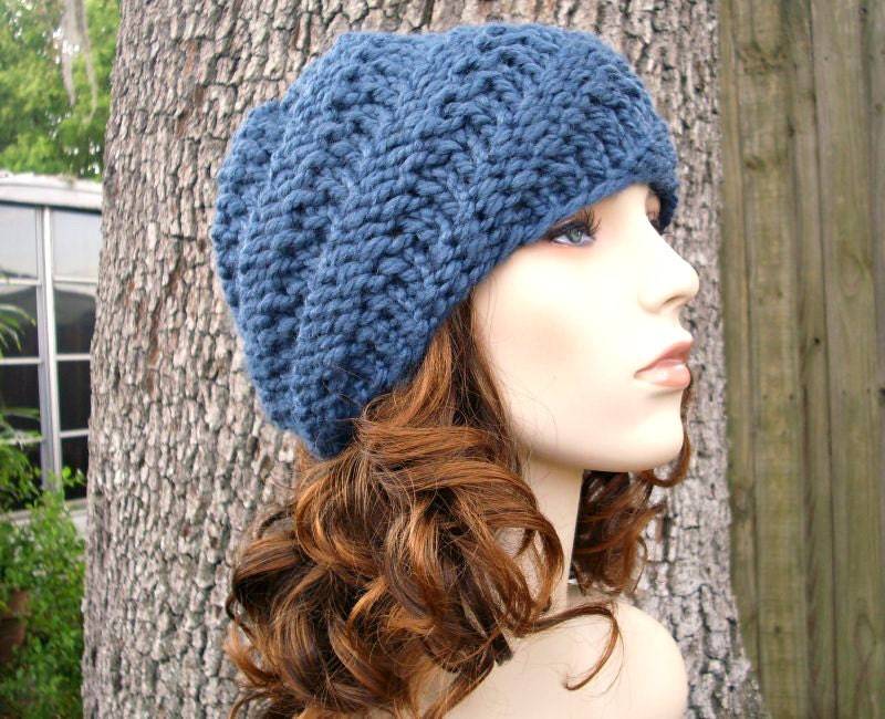 Grobstrick Mütze, Damenmütze, Herrenmütze, Wintermütze, Strickmütze, Swirl Jeansblau von pixiebell