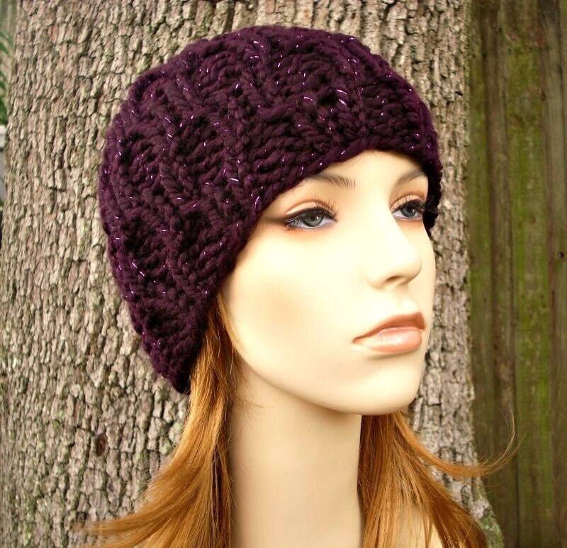 Grobstrick Mütze, Damenmütze, Herrenmütze, Wintermütze, Strickmütze, Zopfmuster, Amsterdam Galaxy Lila von pixiebell