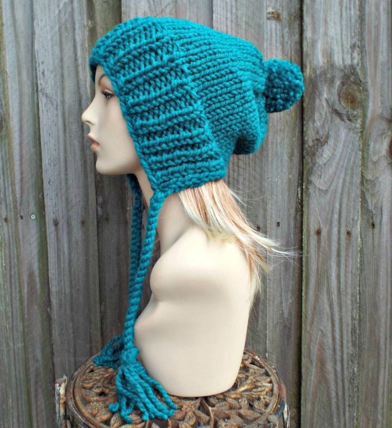 Grobstrickmütze, Damenmütze, Herrenmütze, Wintermütze, Strickmütze, Charlotte Slouchy Mütze, Petroleum Blau von pixiebell