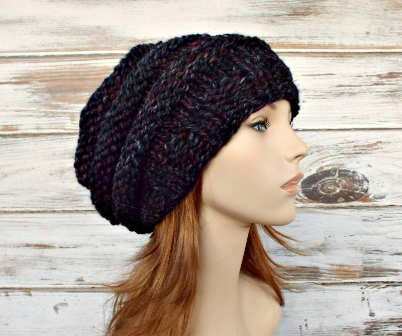 Handgestrickte Baskenmütze, Damenmütze, Herrenmütze, Wintermütze, Strickmütze, Slouchy Beanie, Beehive Blackstone Schwarz Handgestrickte Baskenmütze, Damenmütze, Herrenmütze, Wintermütze, Strickmütze, Slouchy Beanie, Beehive Blackstone Schwarz von pixiebell