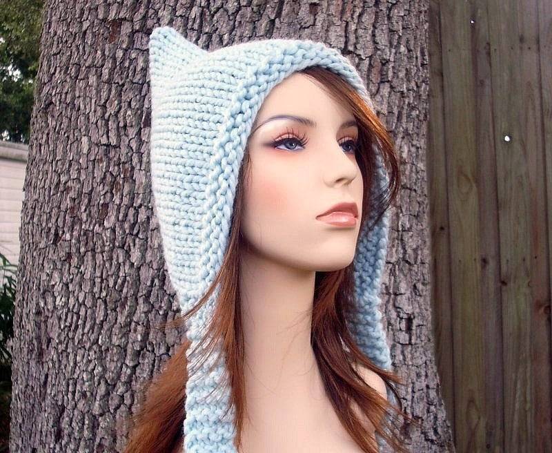 Handgestrickte Elfen Haube in Eisblau - Supersüße Winter Pixie Mütze Für Damen, Herren Und Jugendliche von pixiebell