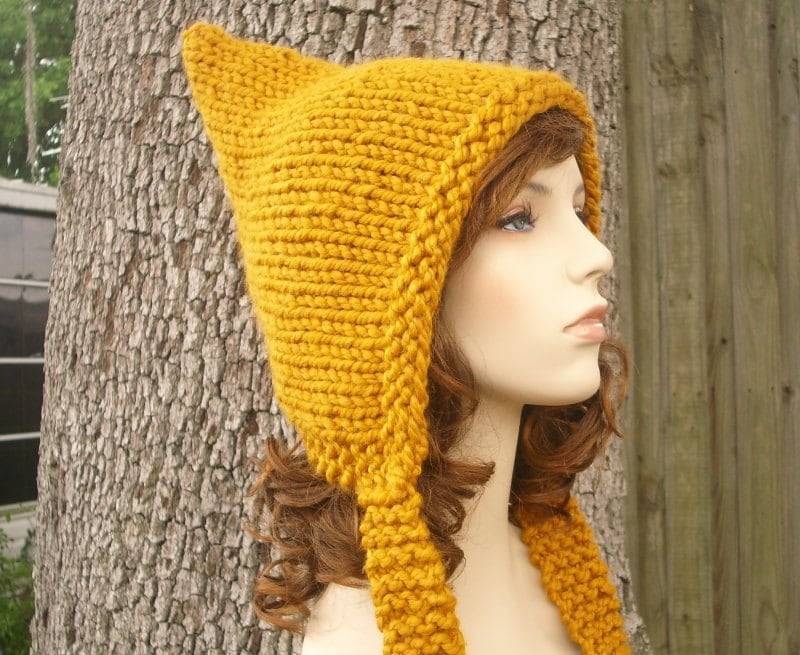 Handgestrickte Pixie Mütze, Damenmütze, Herrenmütze, Wintermütze, Haube, Butterscotch Handgestrickte Pixie Mütze, Damenmütze, Herrenmütze, Wintermütze, Haube, Butterscotch von pixiebell
