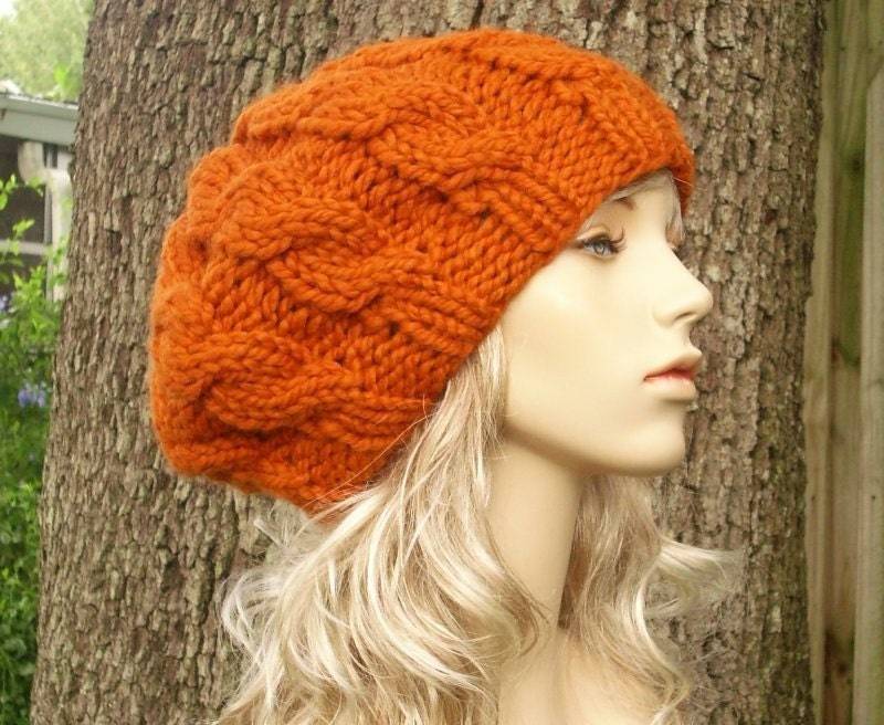 Handgestrickte Zopfmustermütze, Damenmütze, Herrenmütze, Wintermütze, Mütze, Zopfmuster, Pumpkin Orange von pixiebell