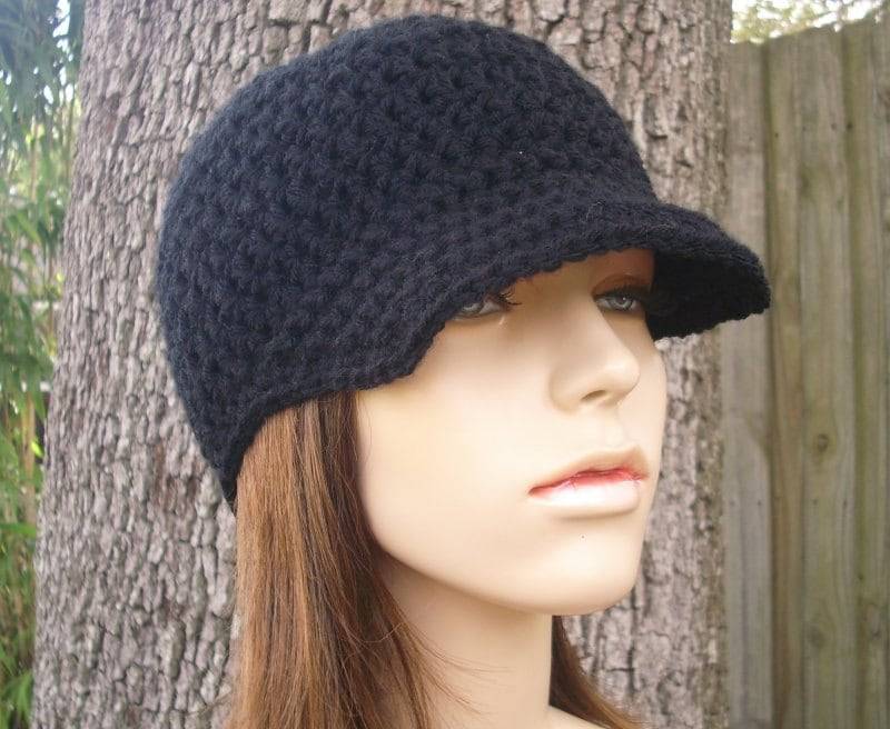 Schwarzer Herren Hut Häkelhut Damen Ballon-Hut Schwarze Beanie-Hut-Krempe - Skater Boy Cap Schwarz von pixiebell
