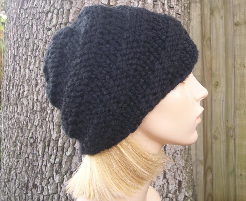 Schwarzer Hut, Schwarze Beanie, Handstrickmütze Für Männer, Grobstrickmütze, Damenmütze, Herrenmütze, Wintermütze, Strickmütze, Strickmütze von pixiebell