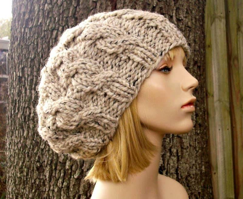 Slouchy Beanie Hut Damenmütze Zopfmustermütze Damen Wintermütze Strick Accessoires Herbst - Oatmeal Zopfmuster Baskenmütze von pixiebell