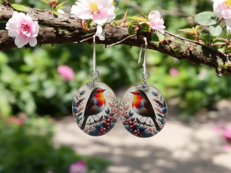 Aviara - Rotkehlchen Ohrringe Handgefertigter Schmuck Mit Vogelmotiv von pixxelmixx