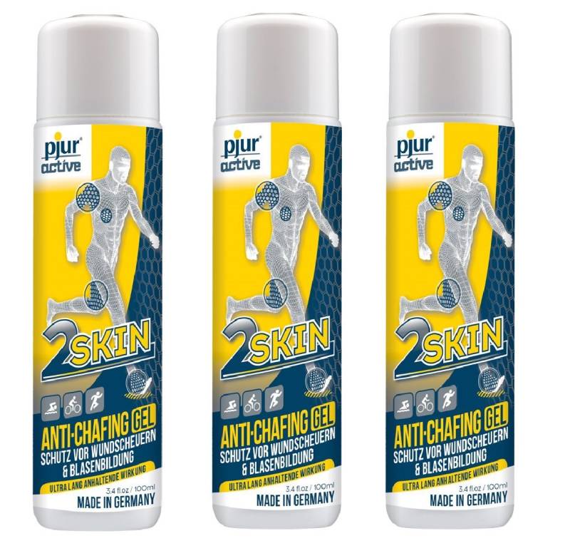 pjur Hautpflegegel pjuractive 2SKIN 3x 100ml Anti Chafing Gel, gegen Reibung & Wundscheuern perfekt für Sportler - Made in Germany von pjur